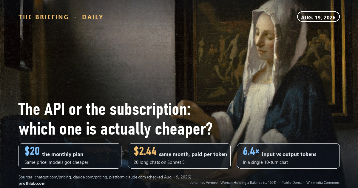 The Briefing, Aug. 19, 2026: the API or the subscription, which one is actually cheaper