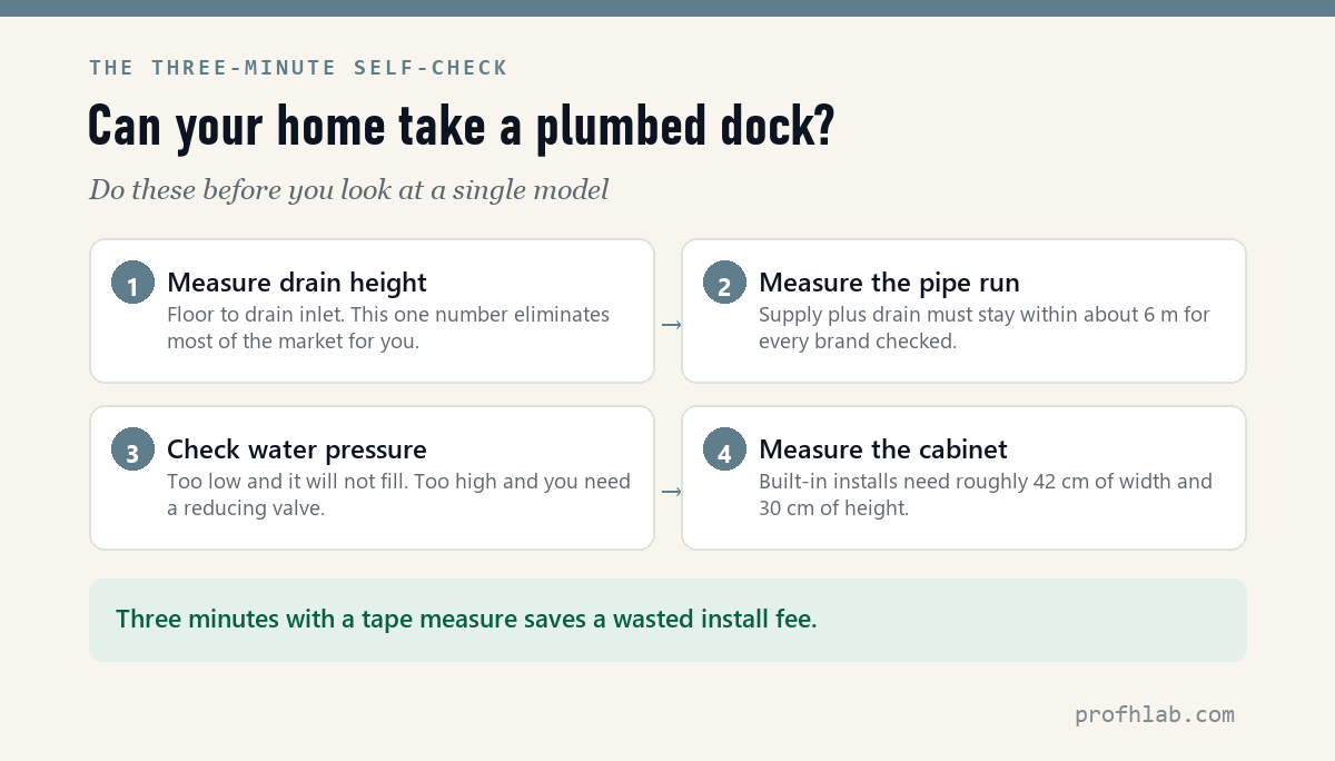 Three-minute self-check before a plumbed robot vacuum dock