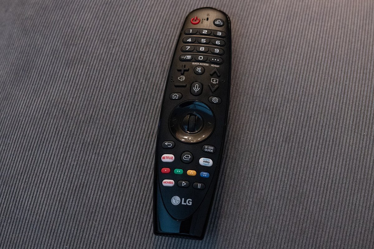 An LG television remote with the AD/SAP label visible above the button row