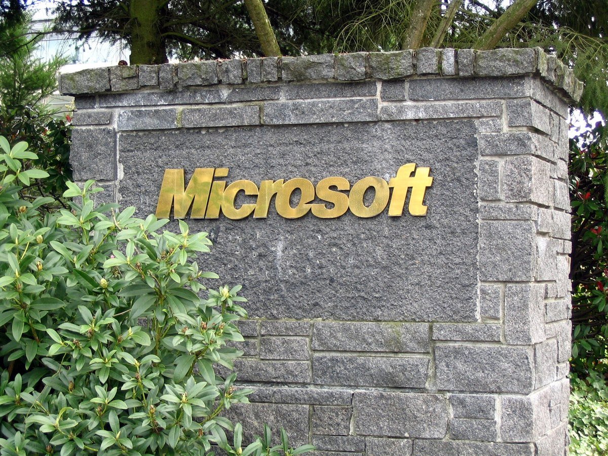 The Microsoft sign at the entrance to the company's Redmond, Washington campus