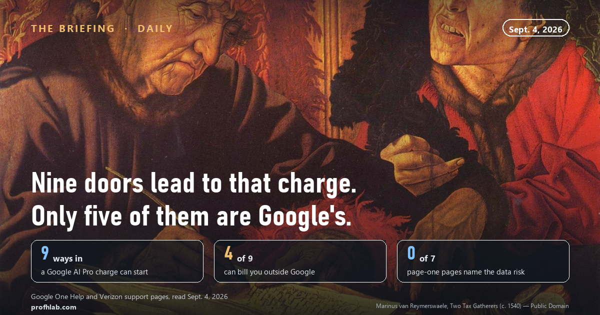 The Briefing: nine doors lead to a Google AI Pro charge, and only five of them are Google's