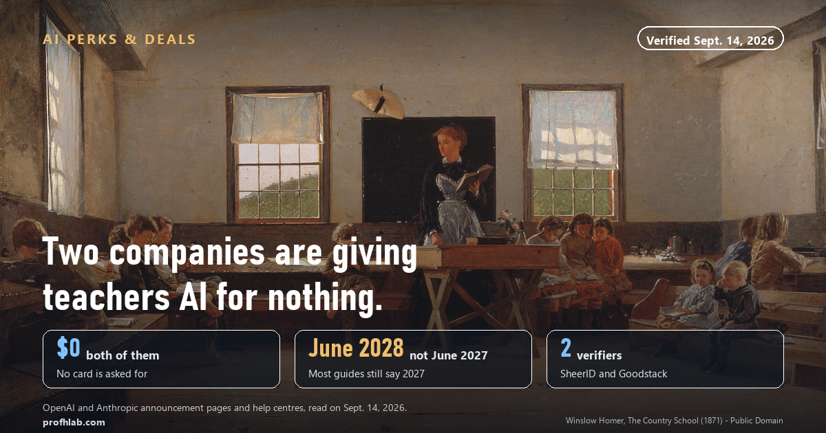 A one-room schoolhouse painting with the headline: two companies are giving teachers AI for nothing.