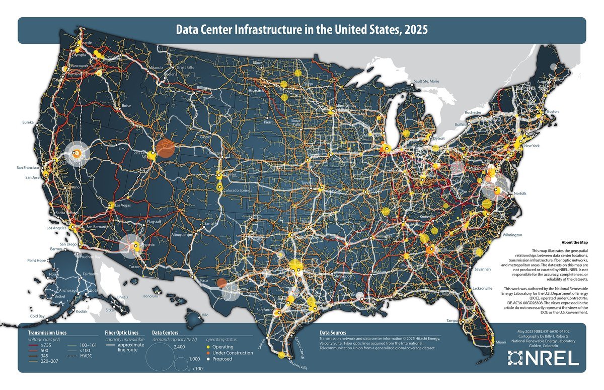 Map of data center infrastructure in the United States, 2025, from the National Renewable Energy Laboratory