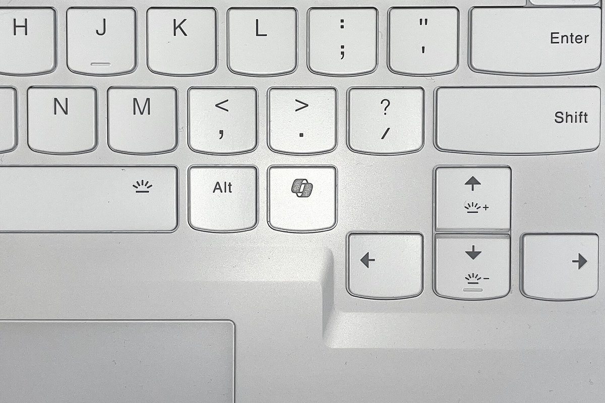 Close-up of a laptop keyboard showing the dedicated Copilot key sitting to the right of the Alt key, where the menu or right Ctrl key used to be