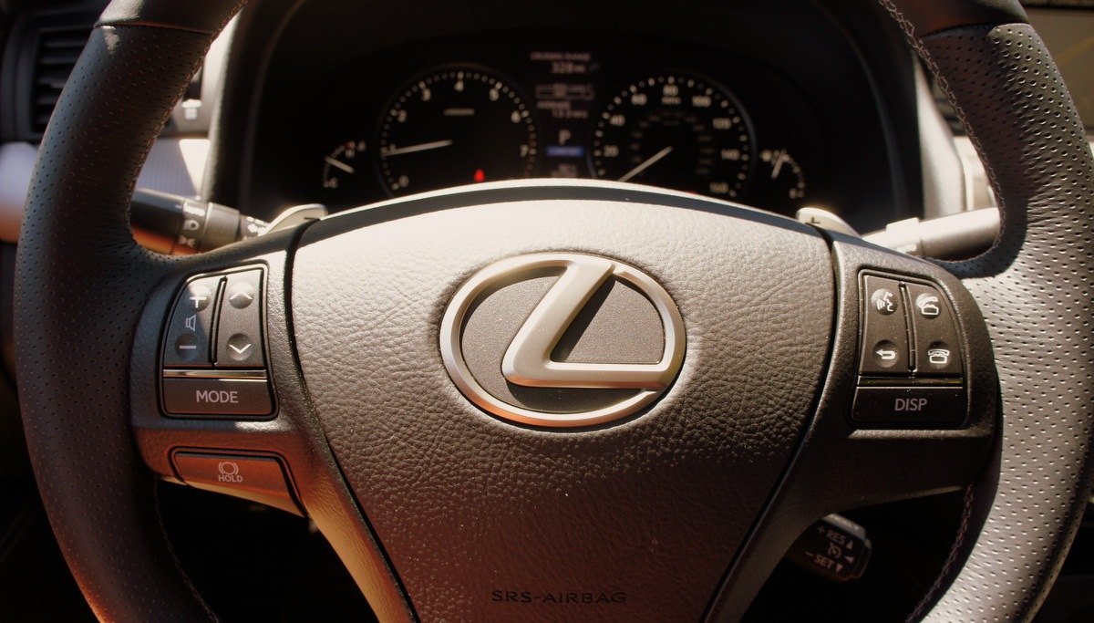 A Lexus steering wheel and instrument cluster