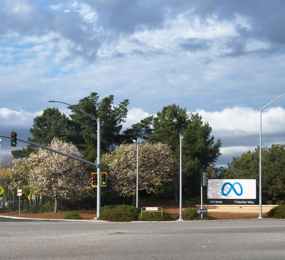 The Meta sign at the company's Menlo Park, California headquarters