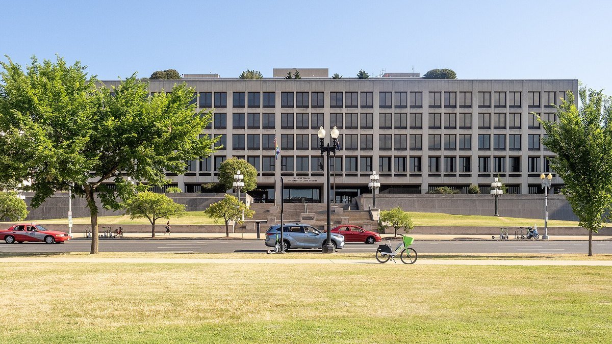 The Frances Perkins Building, headquarters of the United States Department of Labor in Washington DC, seen from across Constitution Avenue