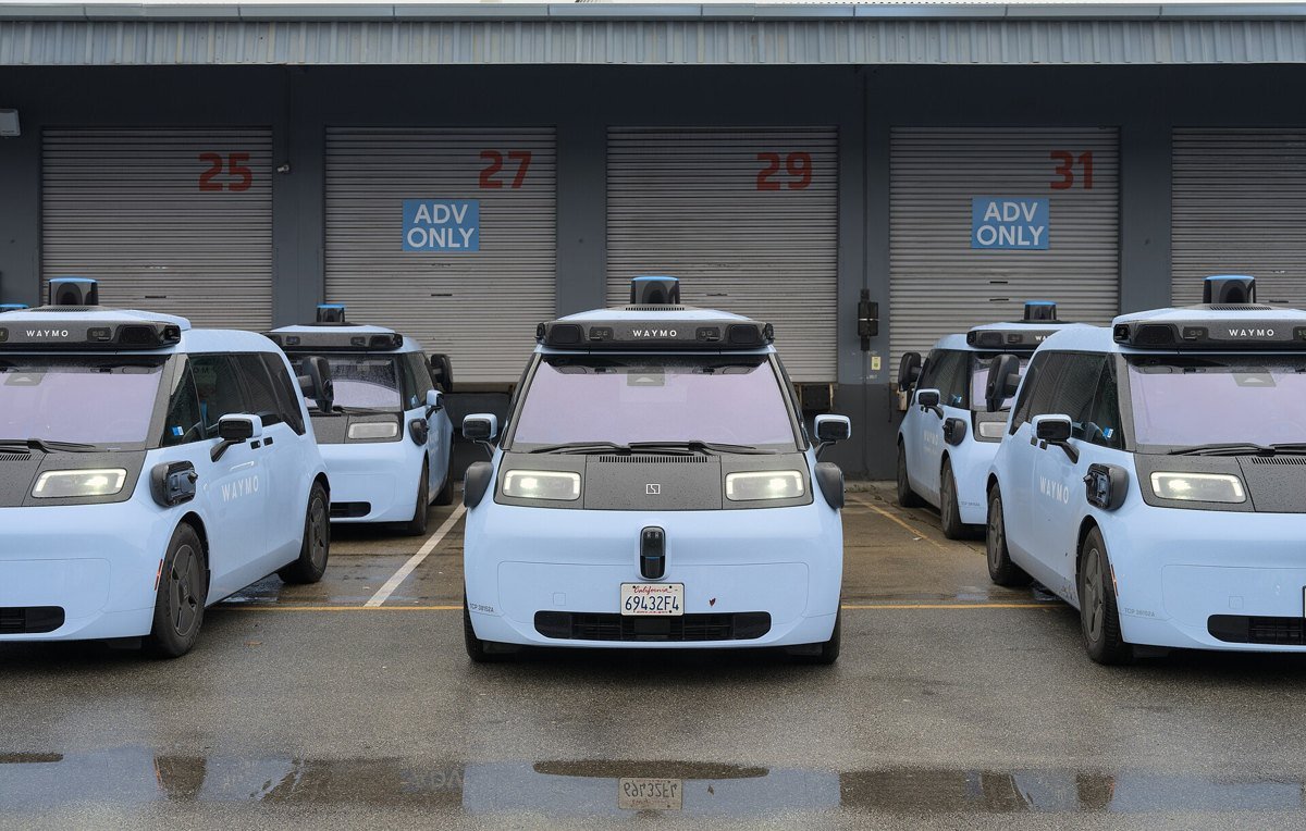 Waymo vehicles parked at the Bayshore depot