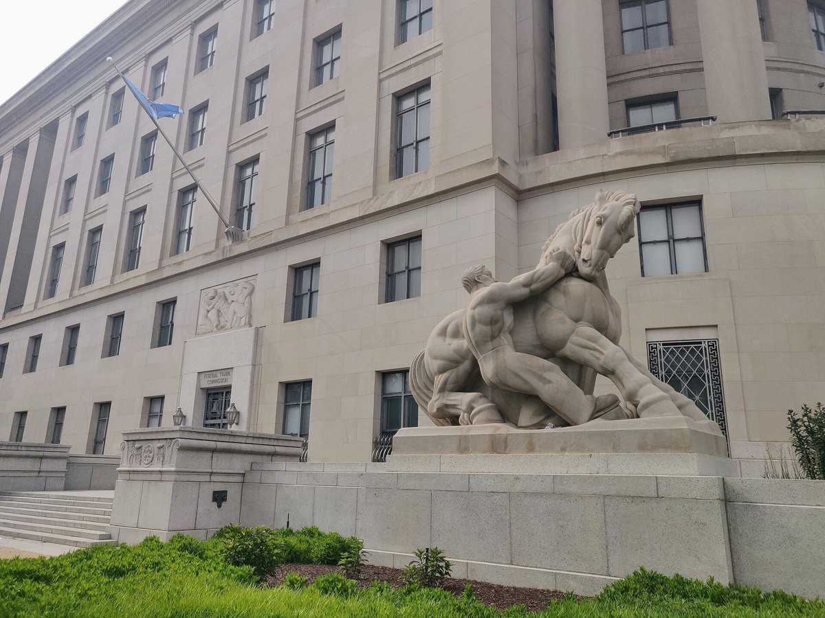 The Federal Trade Commission building in Washington with its horse sculpture