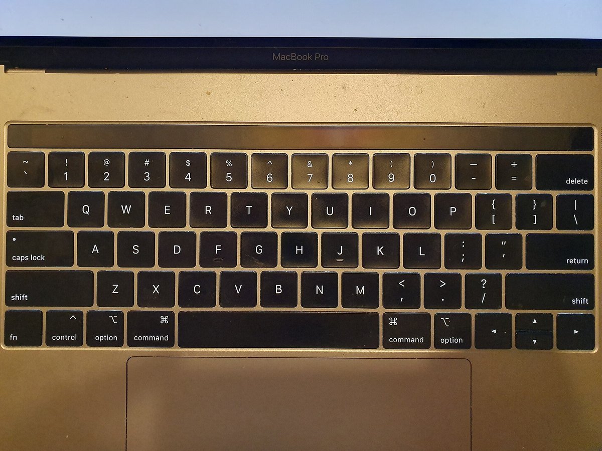 The keyboard of a MacBook Pro laptop, seen from above